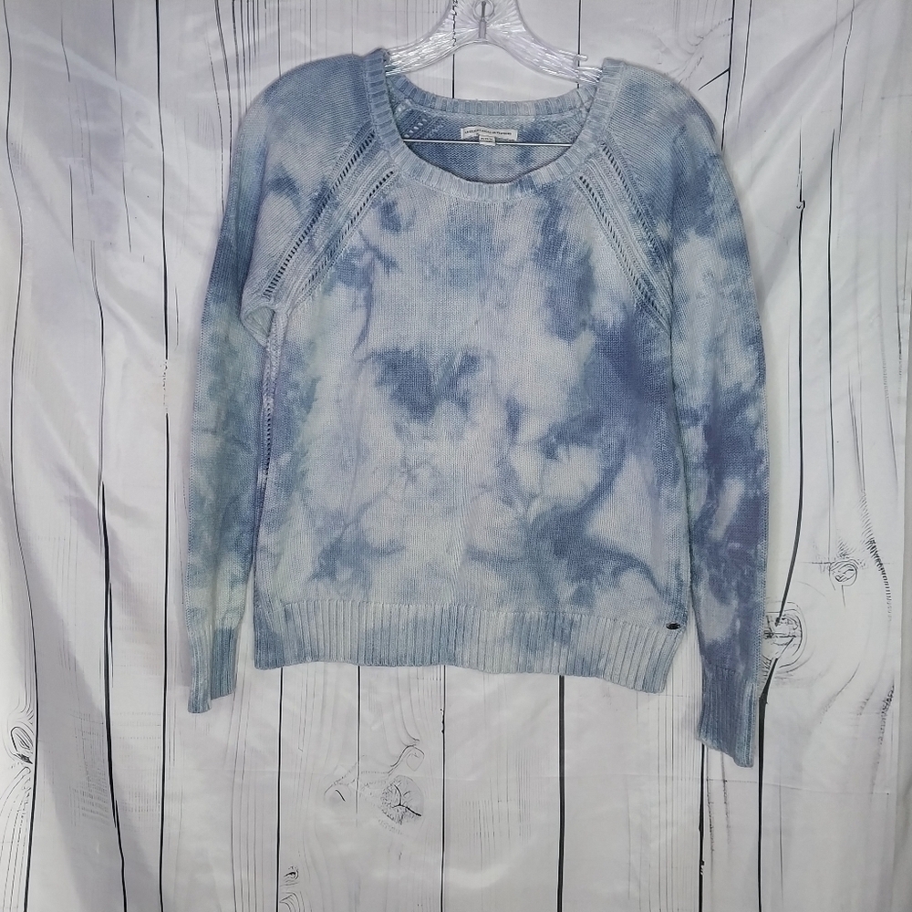 American Eagle Blue Tie-Dye Boho Y2K Knit Pullover Sweater